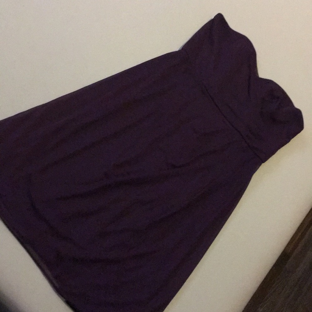 Short strapless plum colored bridesmaid dress